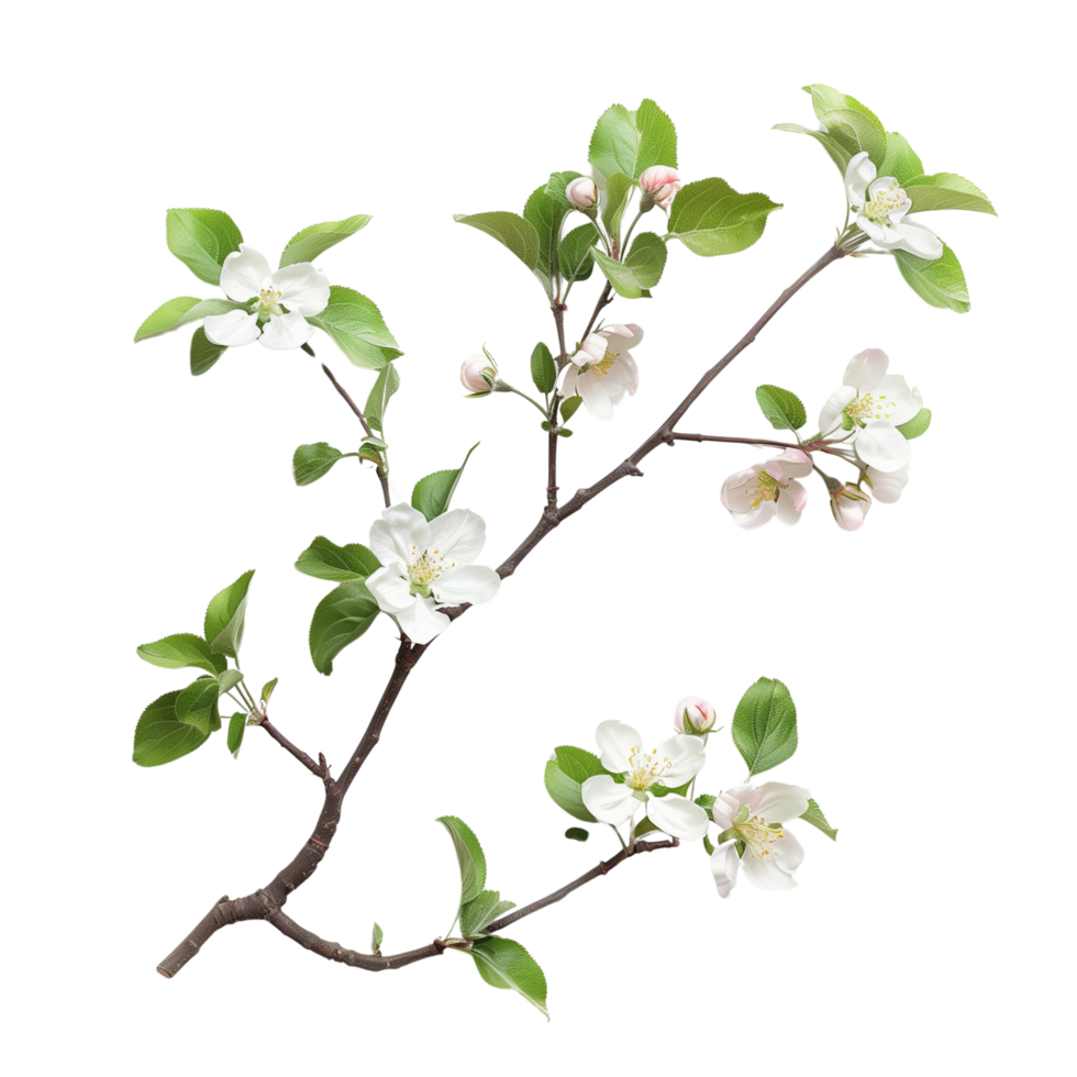 A blossoming apple tree branch isolated on a transparent background png