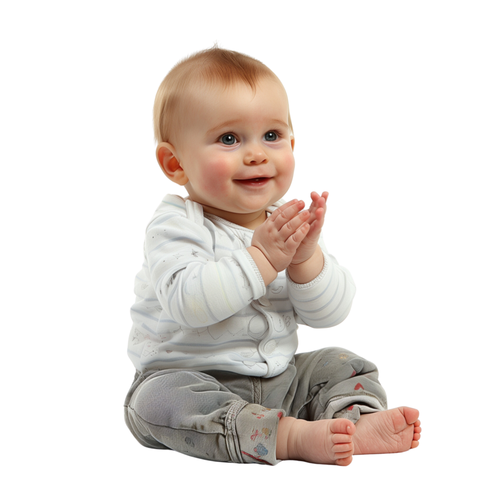 A baby sitting and clapping its hands, isolated on a transparent background png
