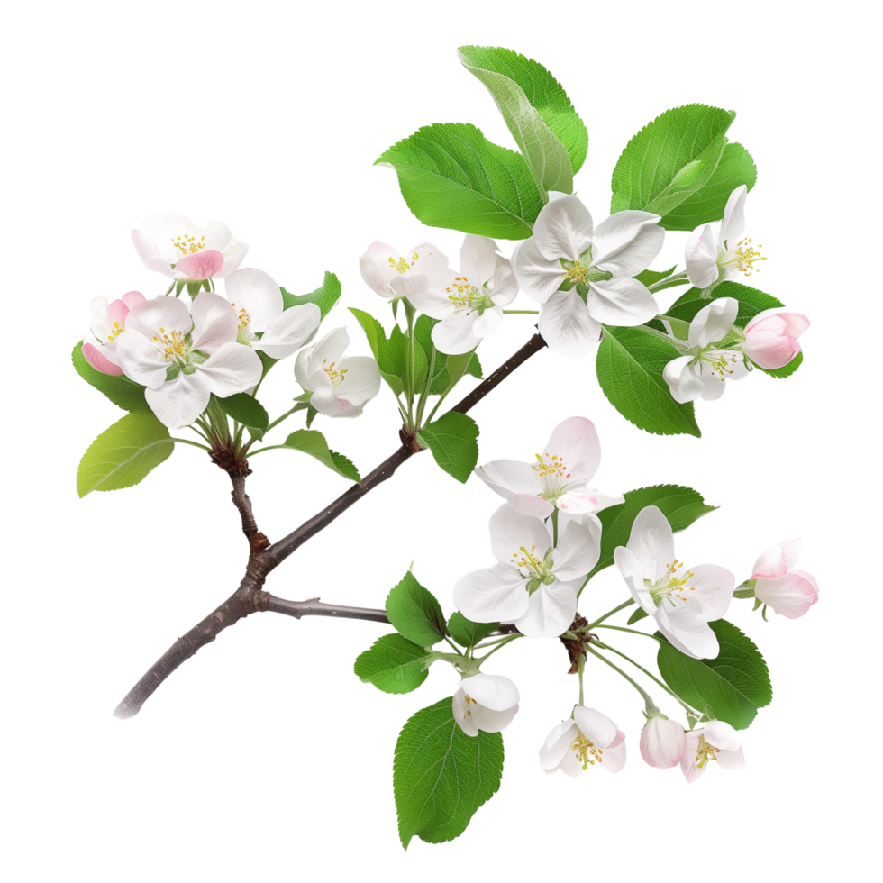 A blossoming apple tree branch isolated on a transparent background png