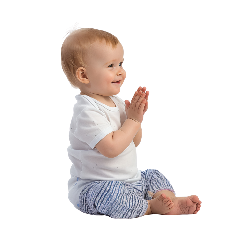A baby sitting and clapping its hands, isolated on a transparent background png