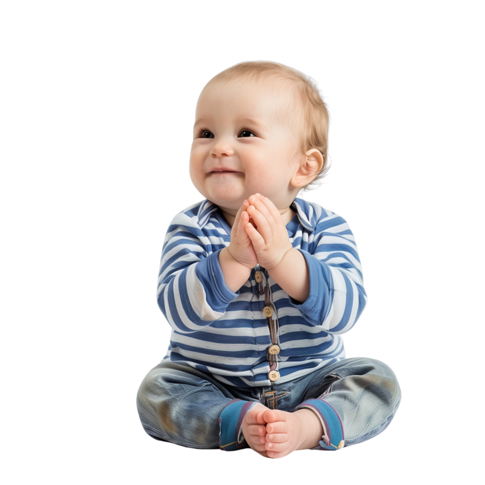 A baby sitting and clapping its hands, isolated on a transparent background png