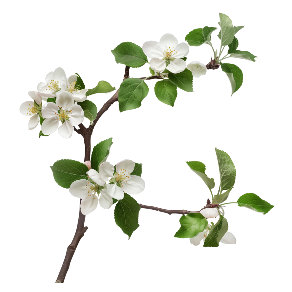 A blossoming apple tree branch isolated on a transparent background png