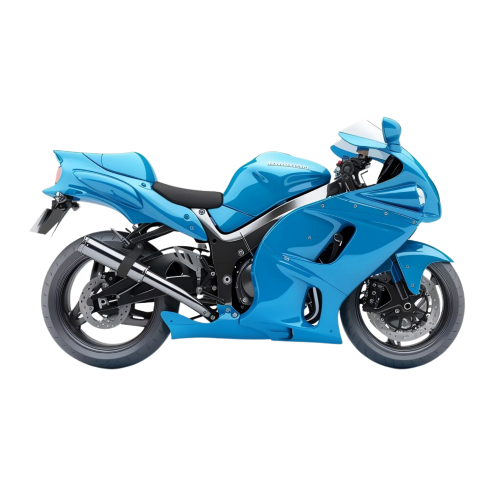 A blue sport bike motorcycle isolated on a transparent background png