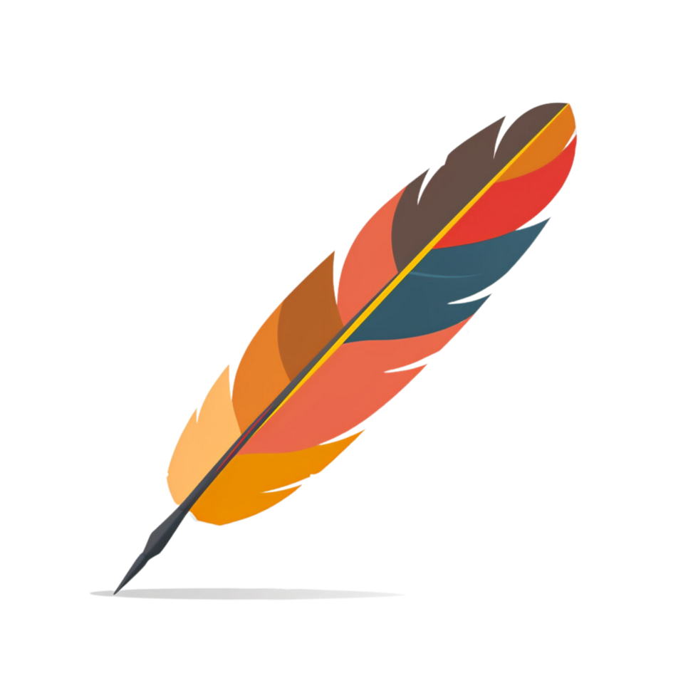 Flat colorful icon drawing of a quill pen isolated on a transparent background png