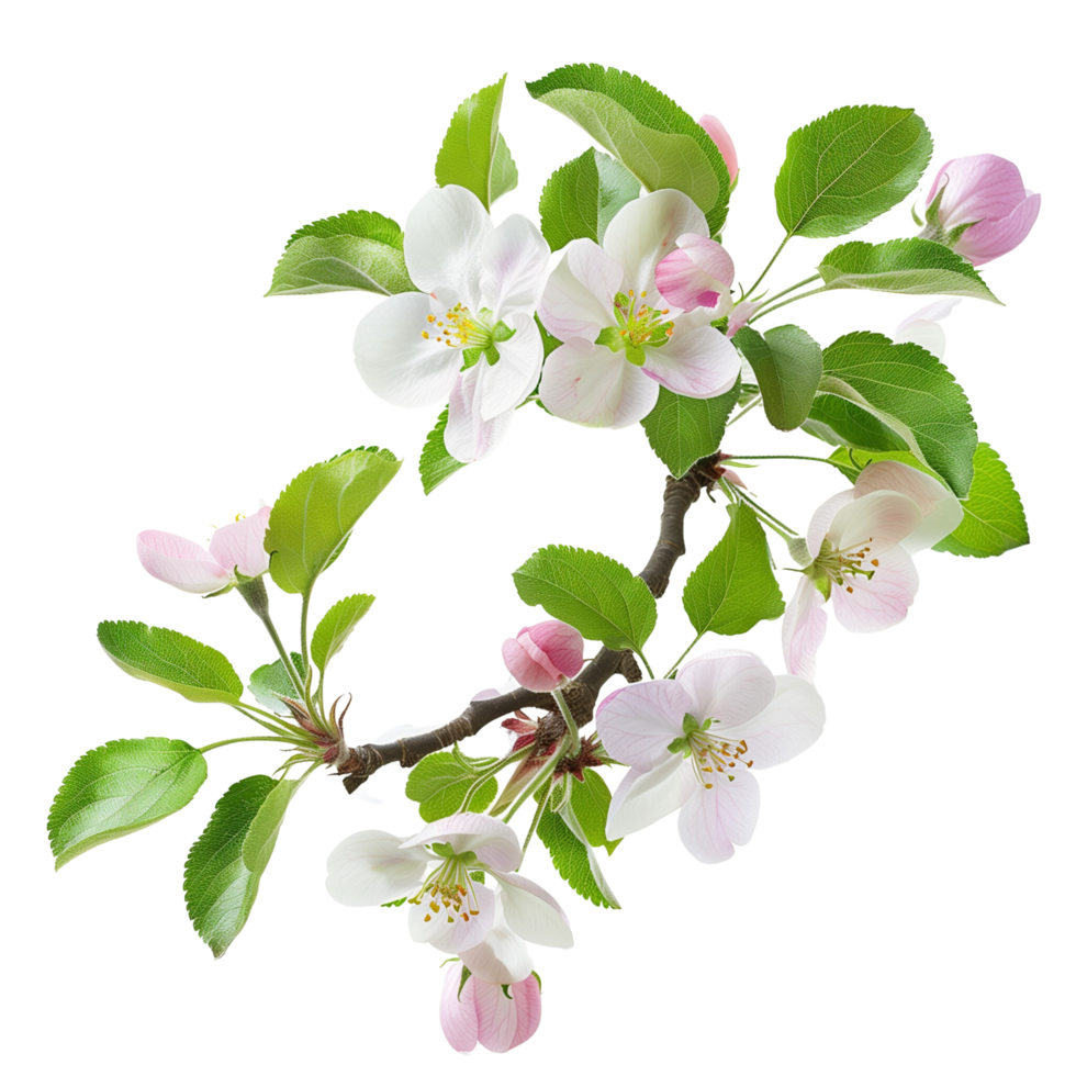 A blossoming apple tree branch isolated on a transparent background png