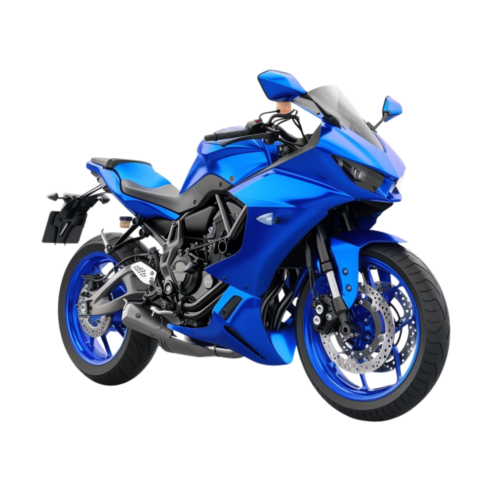 A blue sport bike motorcycle isolated on a transparent background png