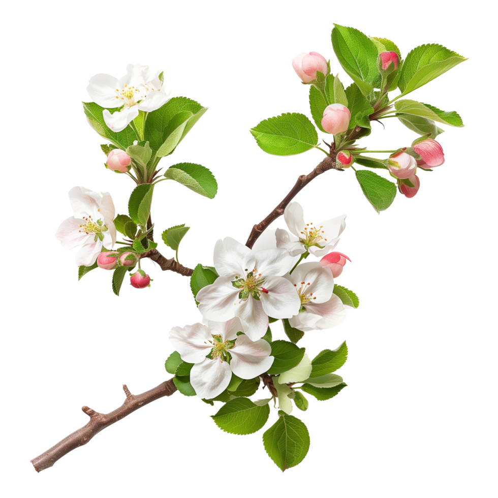 A blossoming apple tree branch isolated on a transparent background png