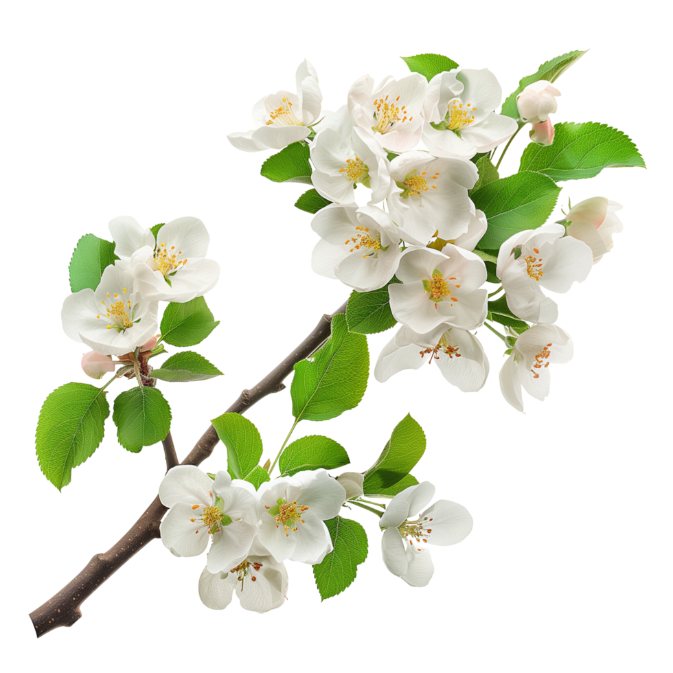 A blossoming apple tree branch isolated on a transparent background png