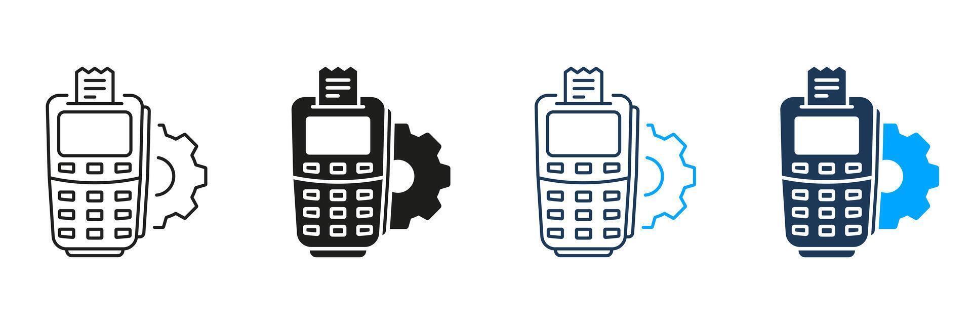 Finance Electronic Wireless Device. Financial Settings on POS Line and Silhouette Icon Set. Money Banking Payment Pictogram. Bank Terminal. Editable Stroke. Isolated Illustration vector