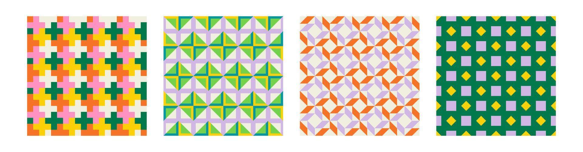 Set of Essential geometric printable seamless pattern with abstract Minimal elegant line form stroke shapes in vibrant colors. Modern simple background in minimalist mid century style wall art vector
