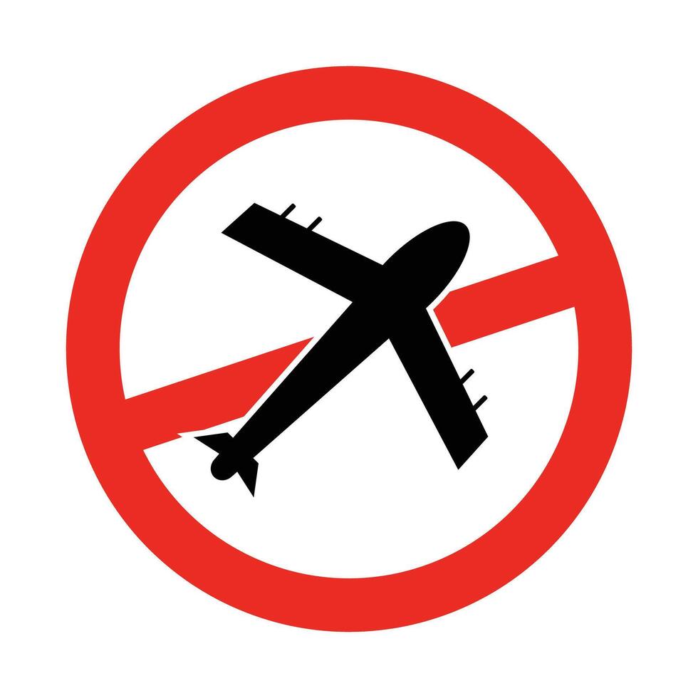 Airplane and prohibition mark. Prohibited to travel. Flight cancellation. vector