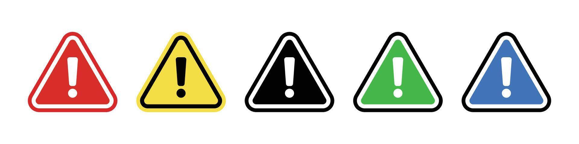 Set of warning symbol icons in various colors. Caution icons. Exclamation icons. Vectors. vector
