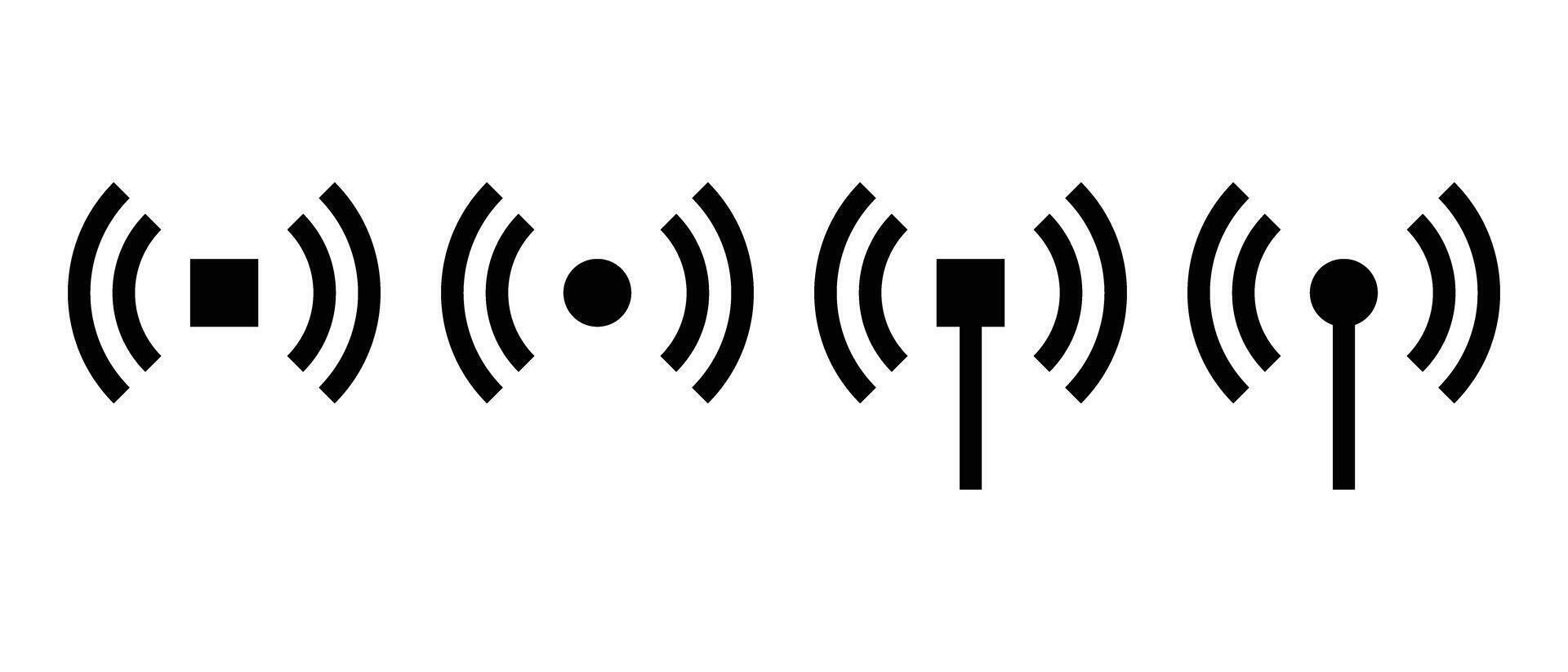 A set of silhouette icons about radio waves. vector