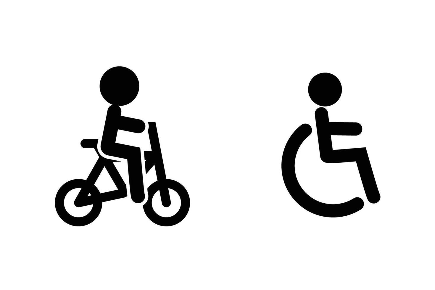 A person on a bicycle and a person in a wheelchair. vector