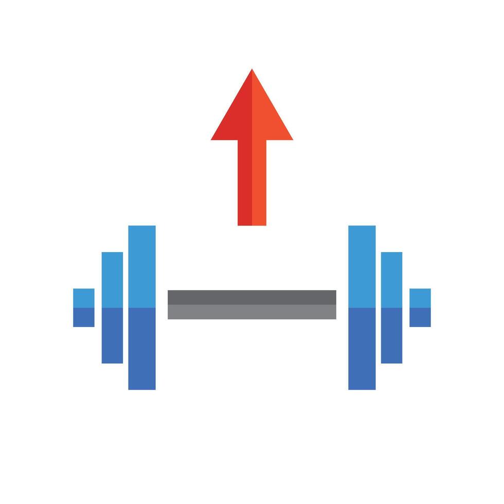 Dumbbell icon and rising arrow. Increasing muscle strength. vector