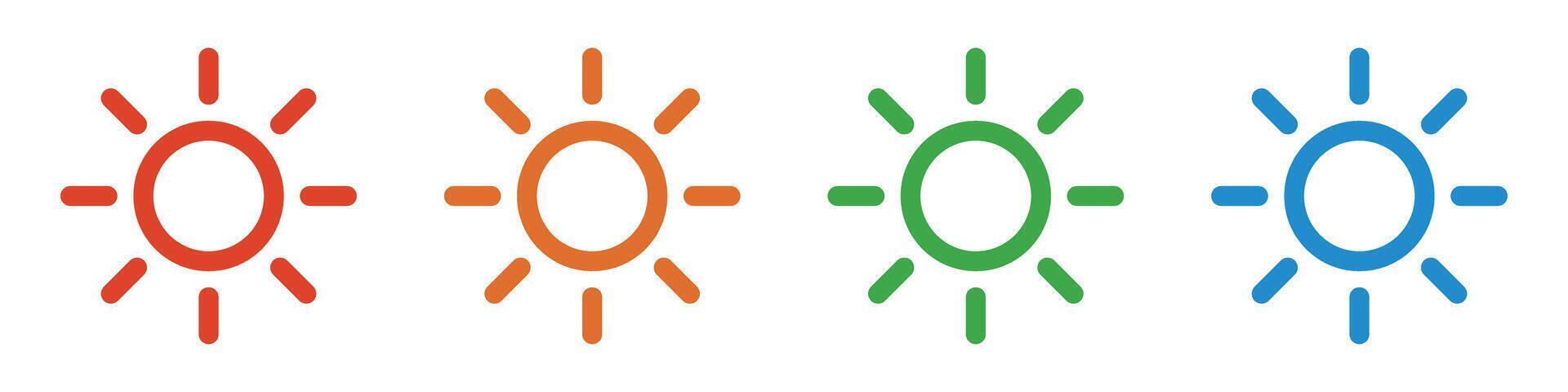 A set of colorful sun icons. Brightness control. vector