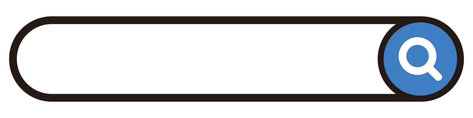 A search bar with rounded corners and a blue magnifying glass search button. vector