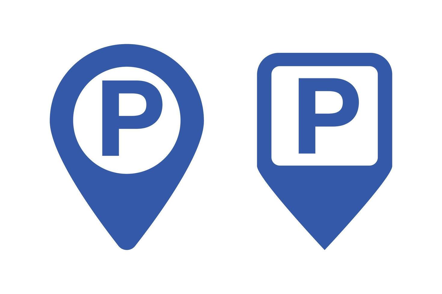Parking sign map pin icon set. Parking lot location information. vector