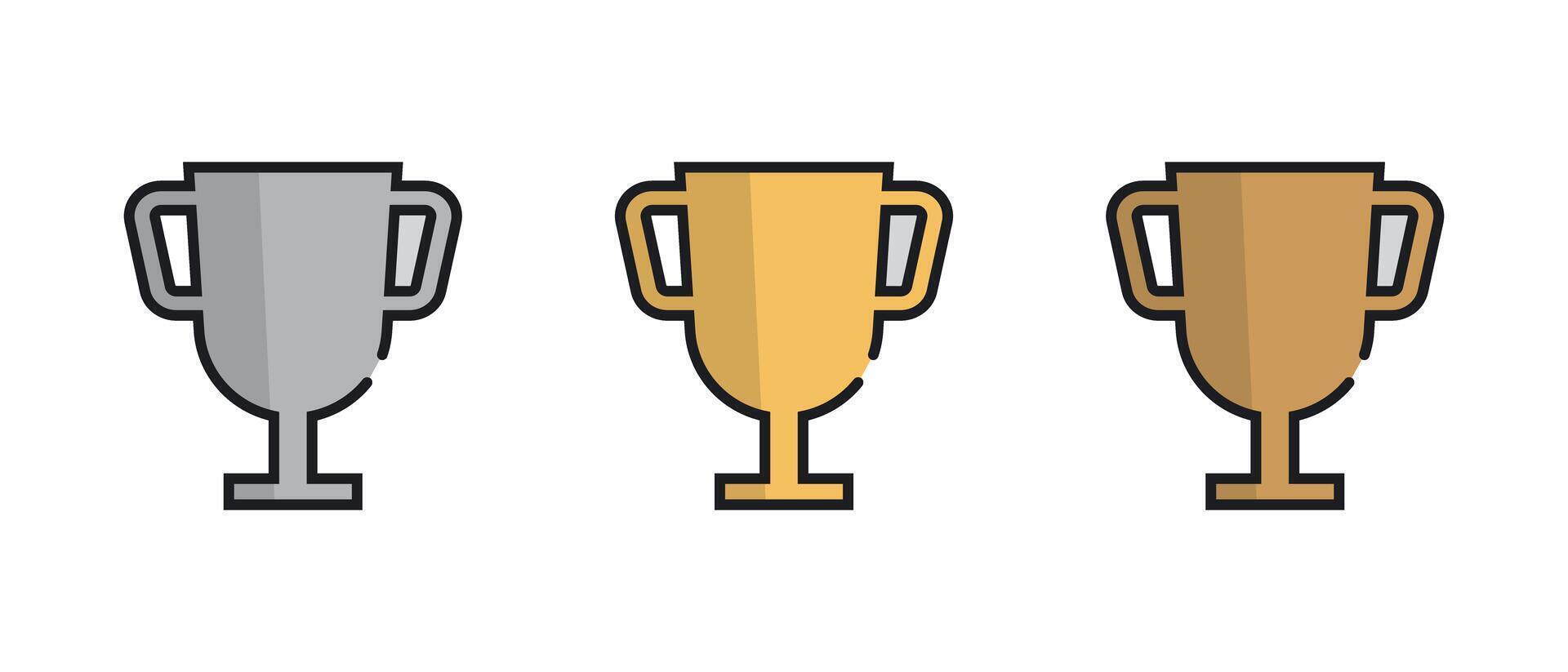 Modern gold, silver, and bronze trophy icon set. vector