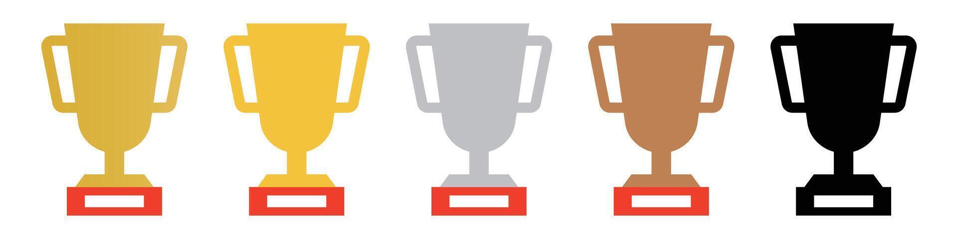 Trophy icon set. Gold, silver, bronze and silhouette. vector