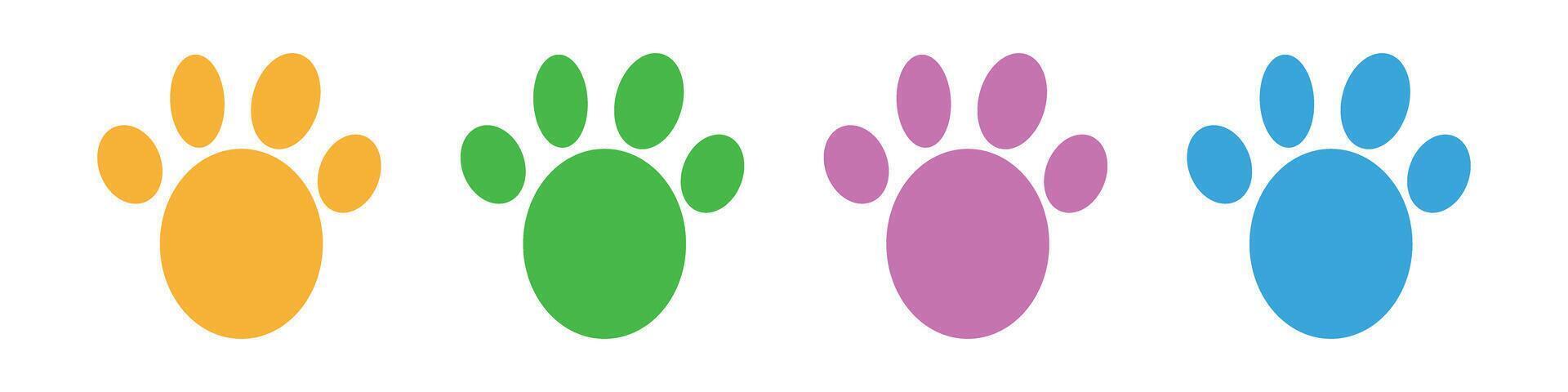 A set of colorful paw icons. Dog and cat footprints set. vector