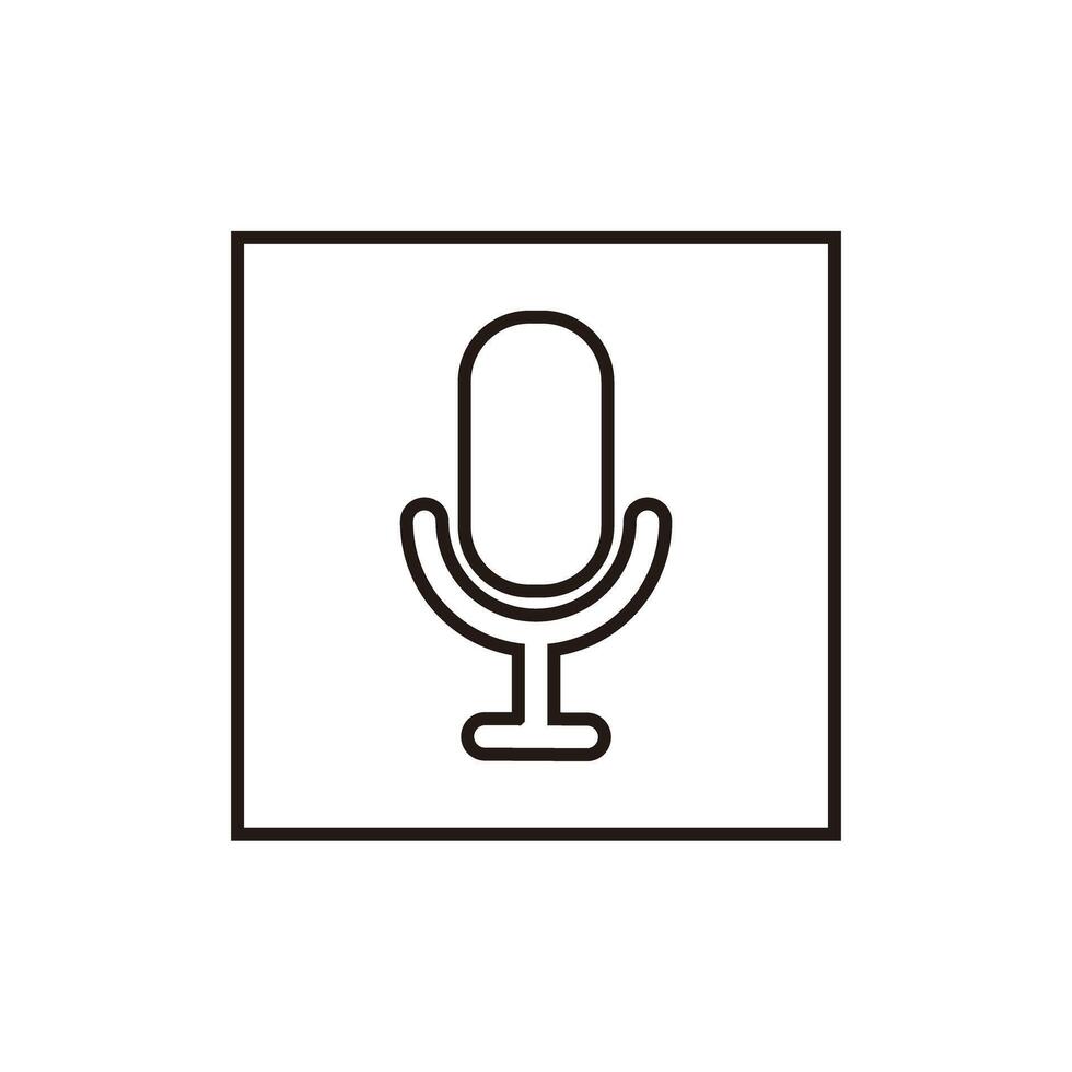 A microphone icon in a square box. . vector