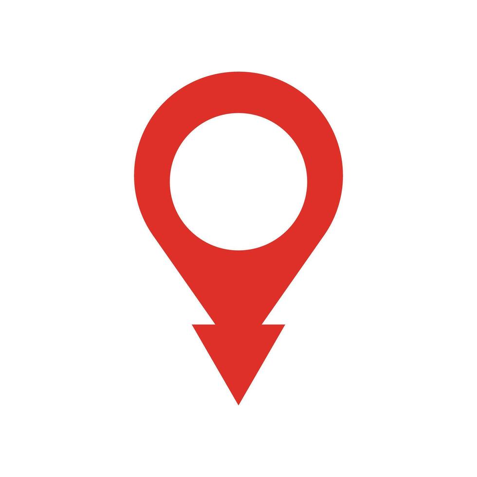 Red map pin icon. Arrow-shaped needlepoint. vector