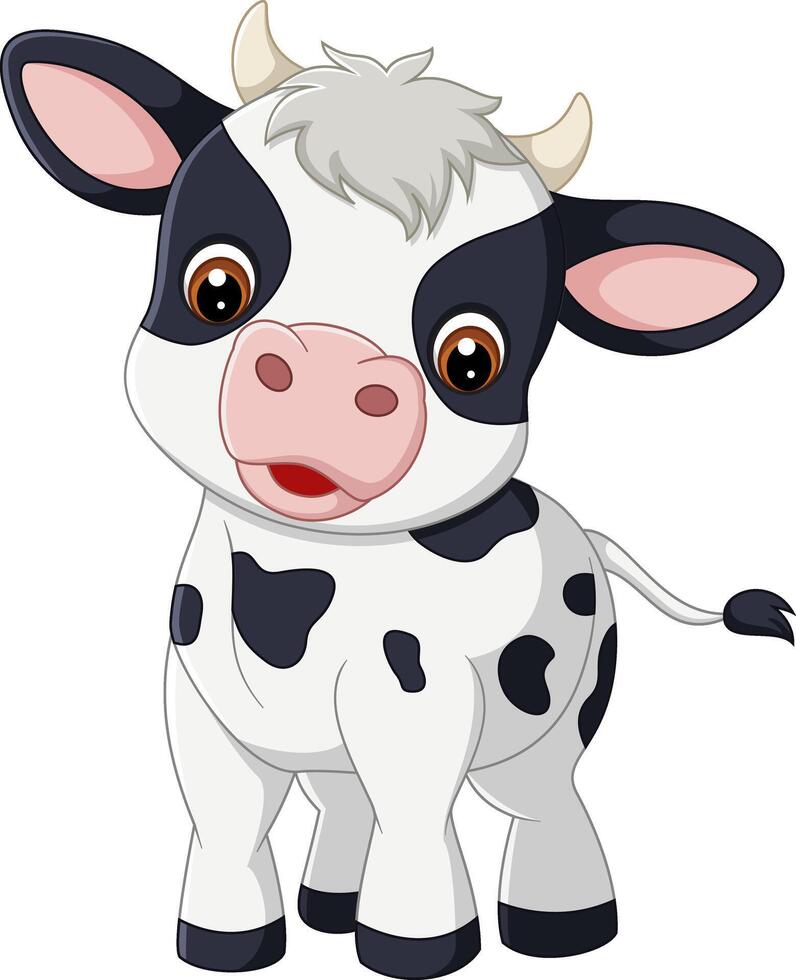 Cute cartoon cow smiles, showcasing big eyes and spots vector
