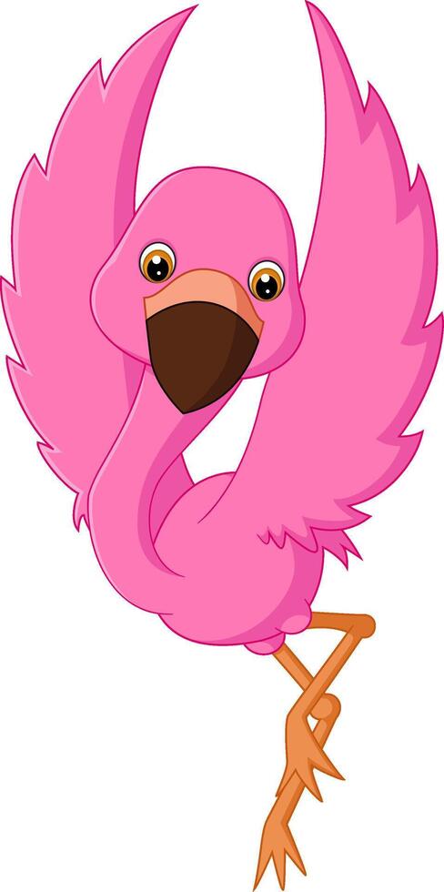 Cartoon Flamingo Standing with Wings Raised in Excitement vector