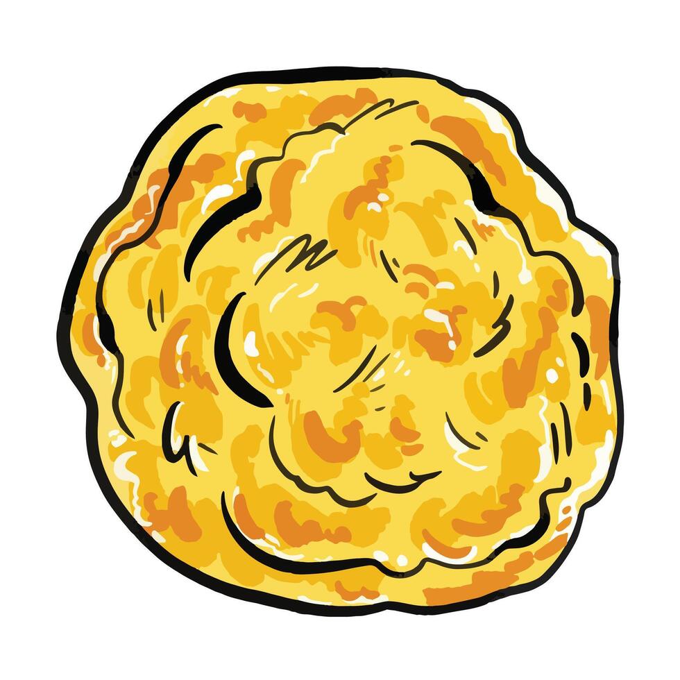 Omelet egg round shaped food illustration isolated on square white background. Flat cartoon art styled drawing. vector