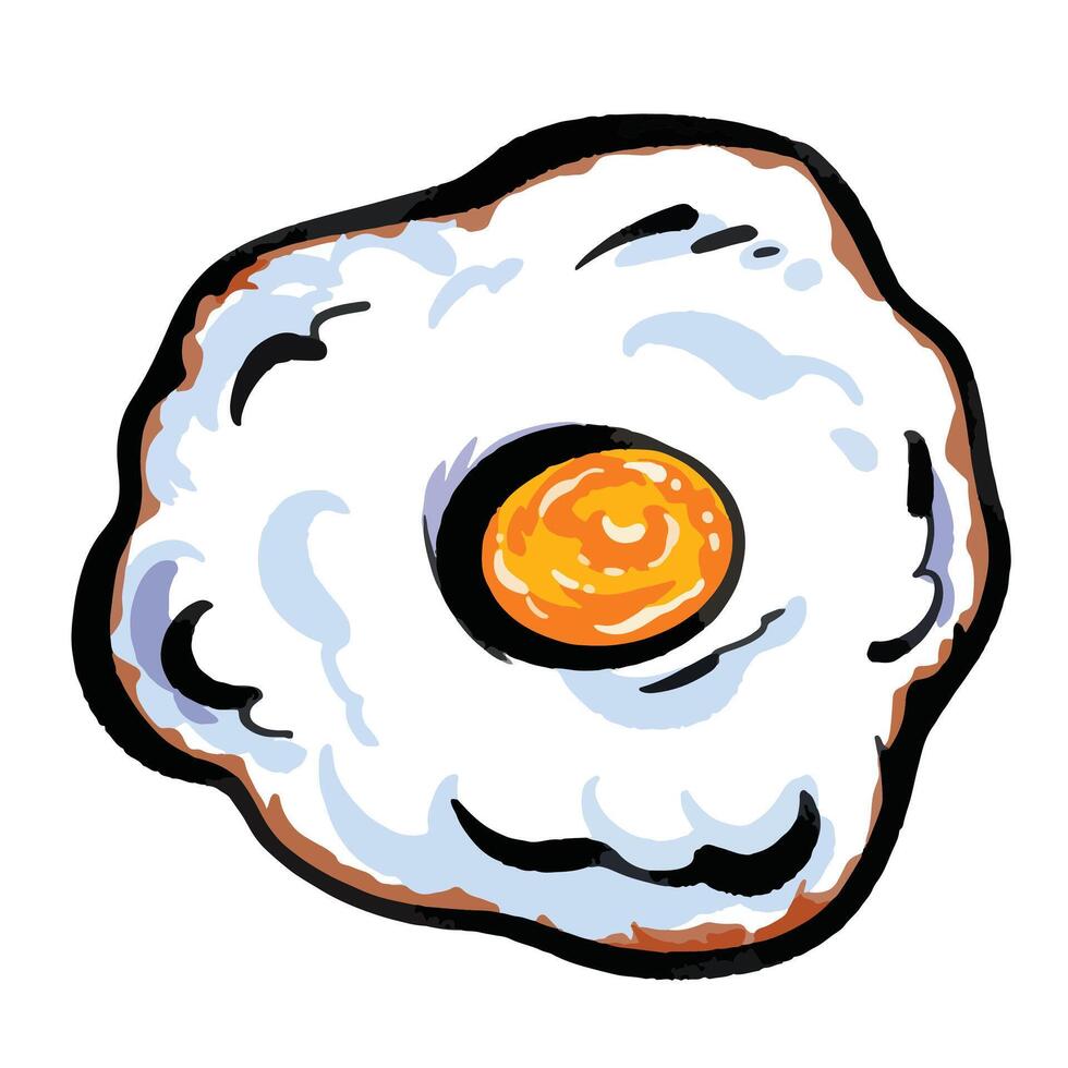 Fried sunny side up cooked egg food illustration isolated on square white background. Flat cartoon art styled drawing. vector