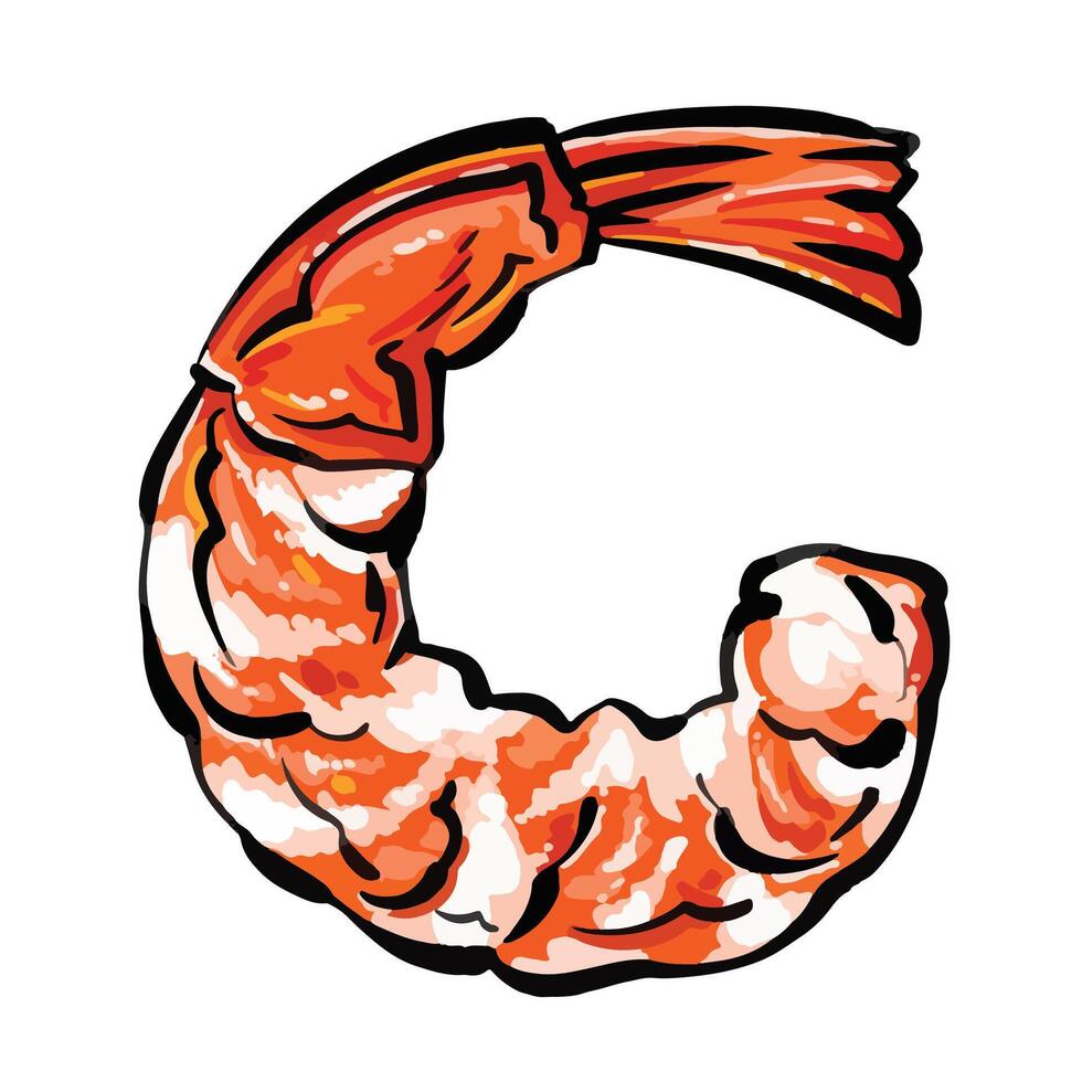 Boiled shrimp food illustration isolated on square white background. Flat cartoon art styled drawing. vector