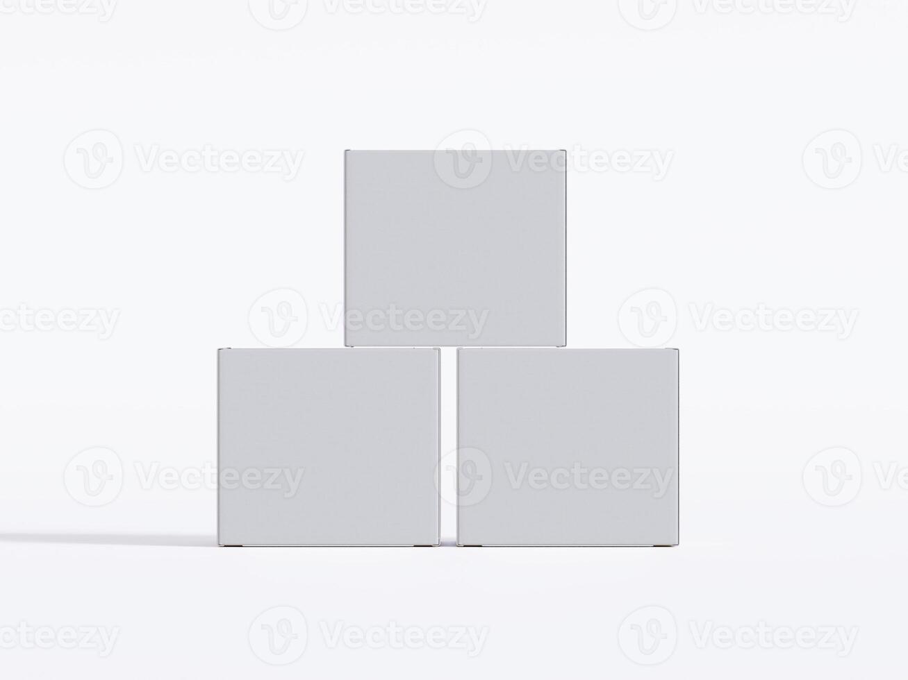 Realistic square White color Package Box on white background for mockup collection 3D render photo