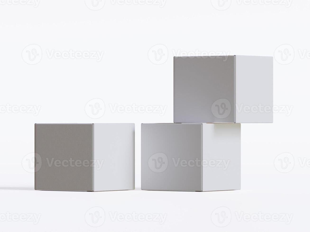 Realistic square White color Package Box on white background for mockup collection 3D render photo