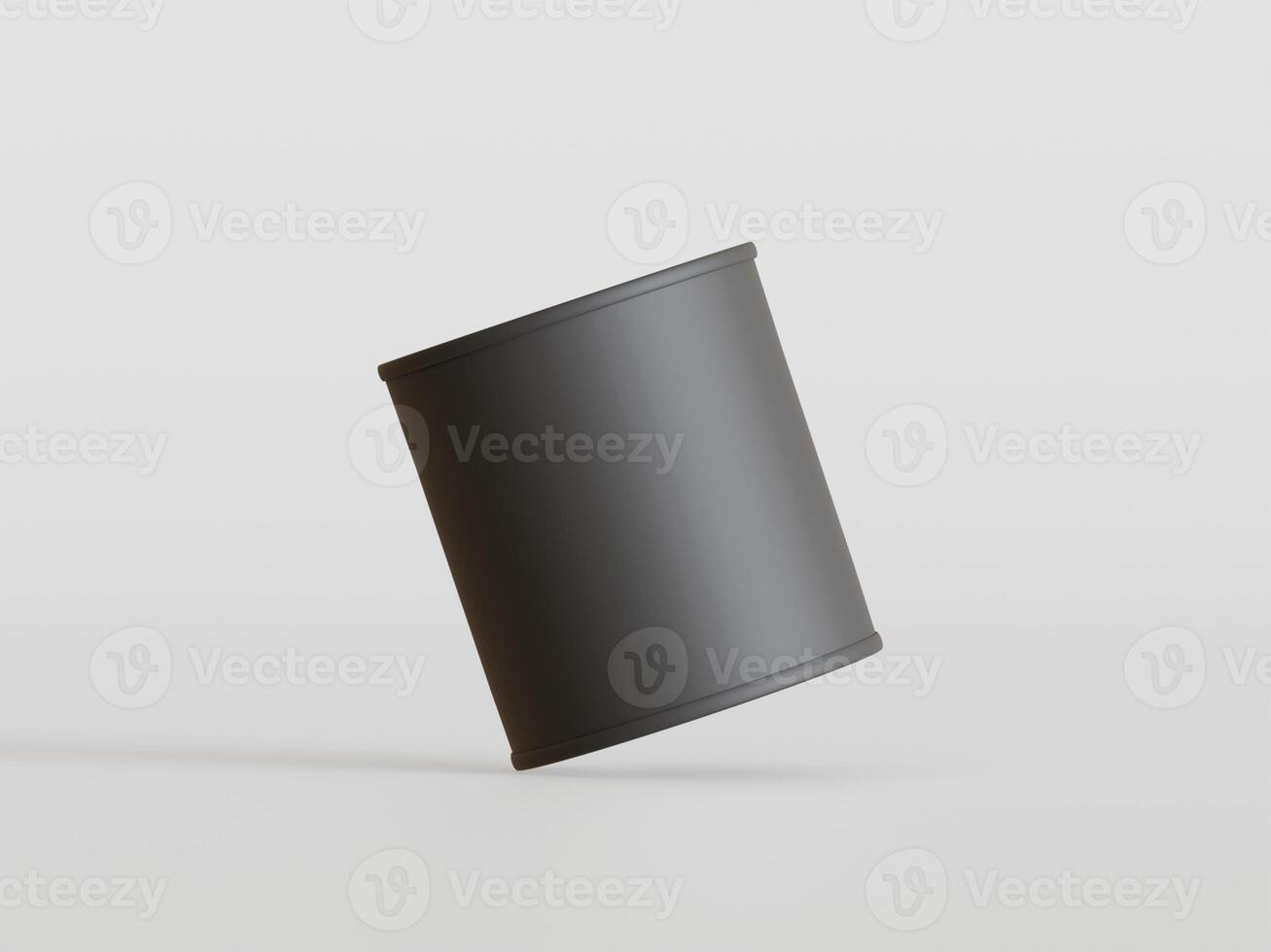 Plastic tin paint pack black color realistic texture on gray background photo