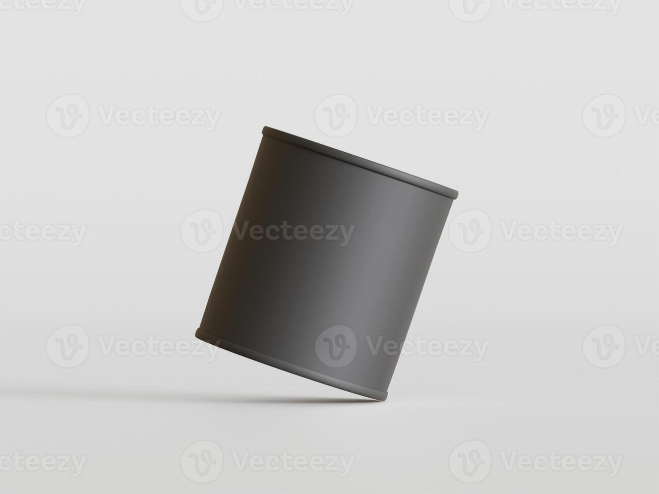 Plastic tin paint pack black color realistic texture on gray background photo