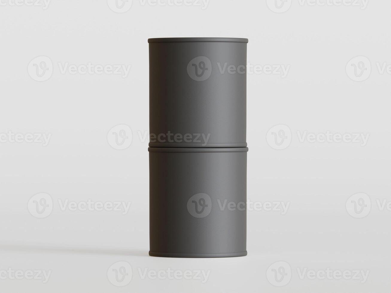 Plastic tin paint pack black color realistic texture on gray background photo