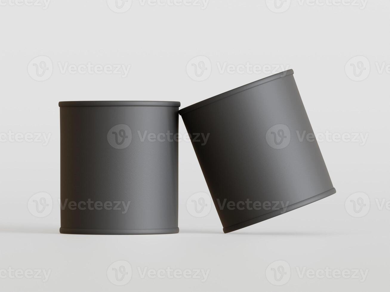 Plastic tin paint pack black color realistic texture on gray background photo
