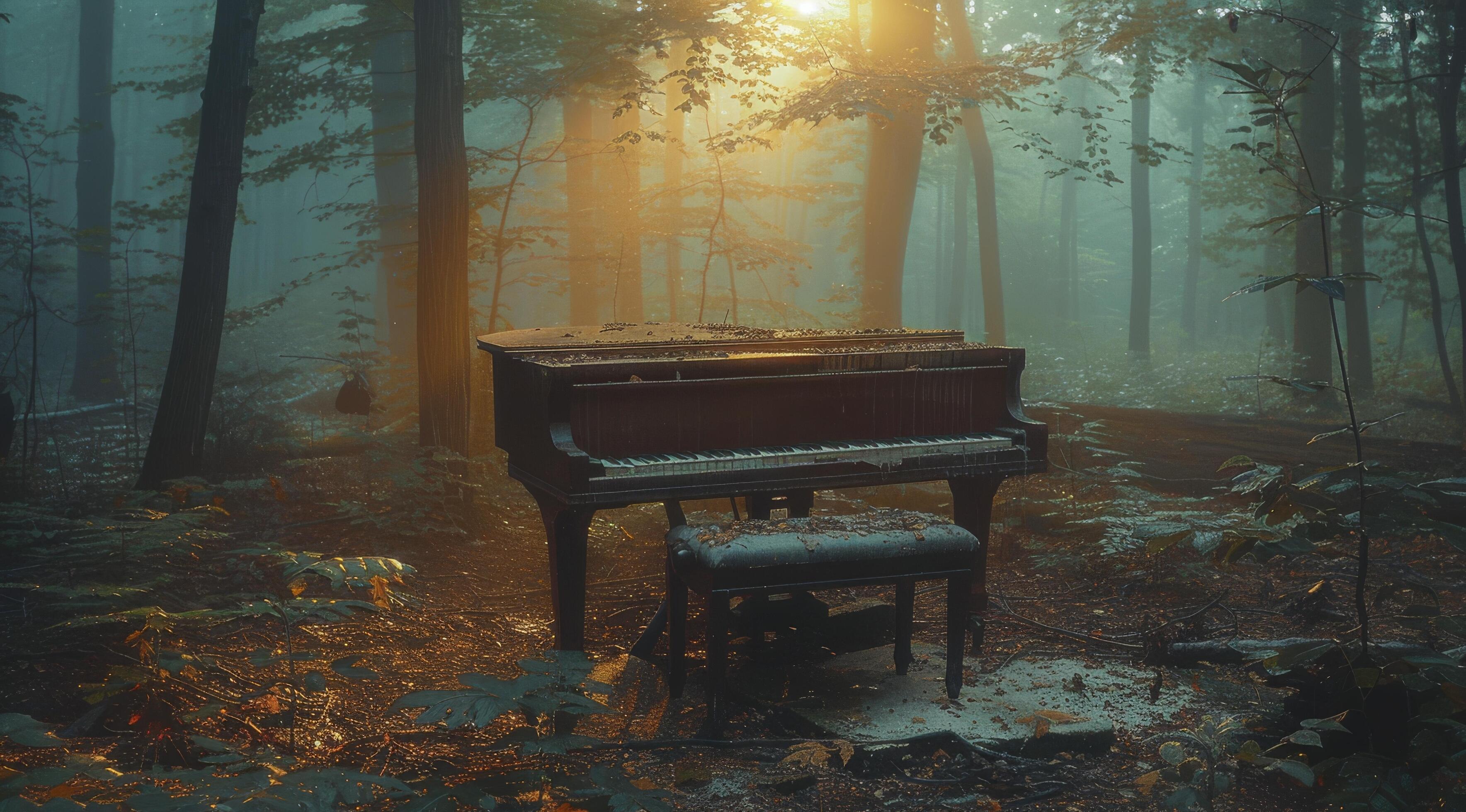 Grand Piano in the Forest at Dawn 48088581 Stock Photo at Vecteezy