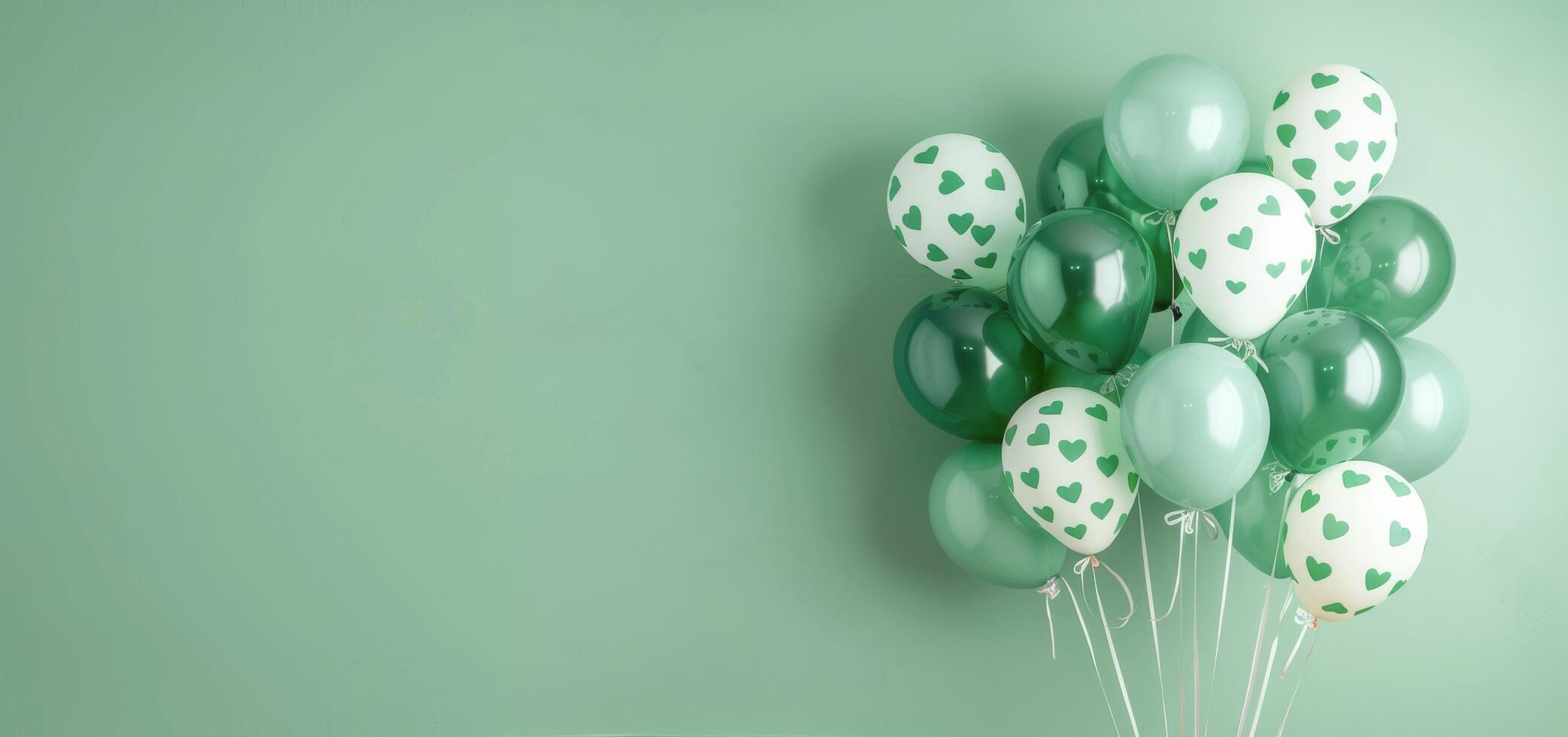 Green Balloons With Shamrock Patterns Against A Green Wall photo