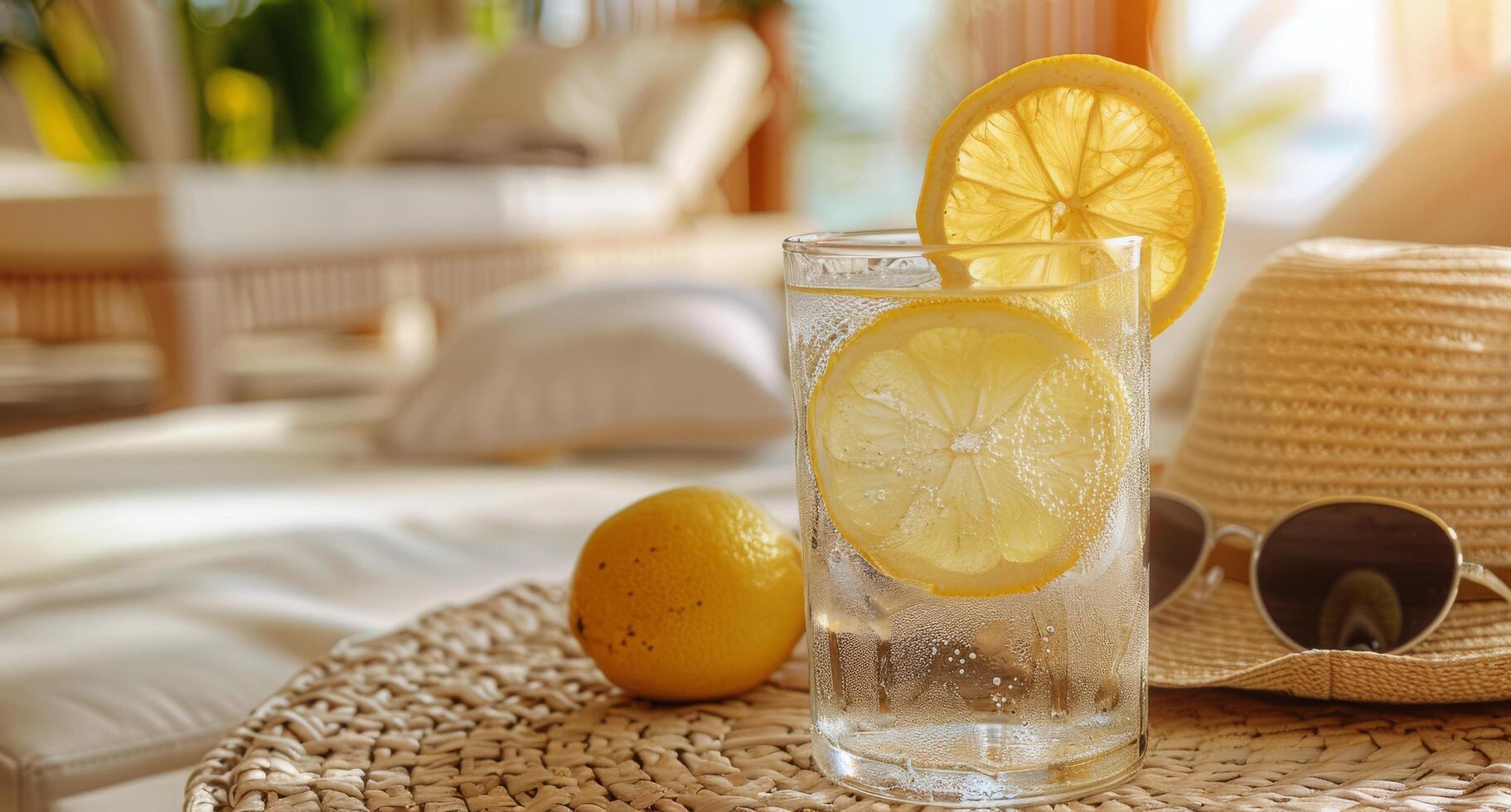 Summertime Refreshment With Lemon and Ice on a Sunny Day photo