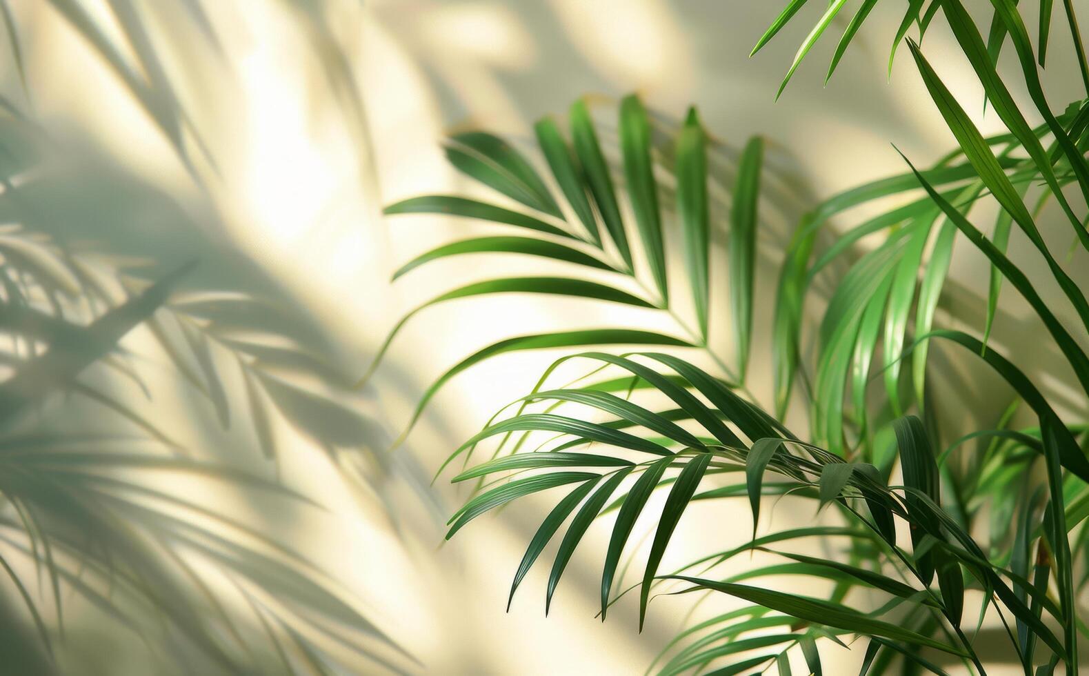 Sunlight Filtering Through Palm Leaves on a Wall photo