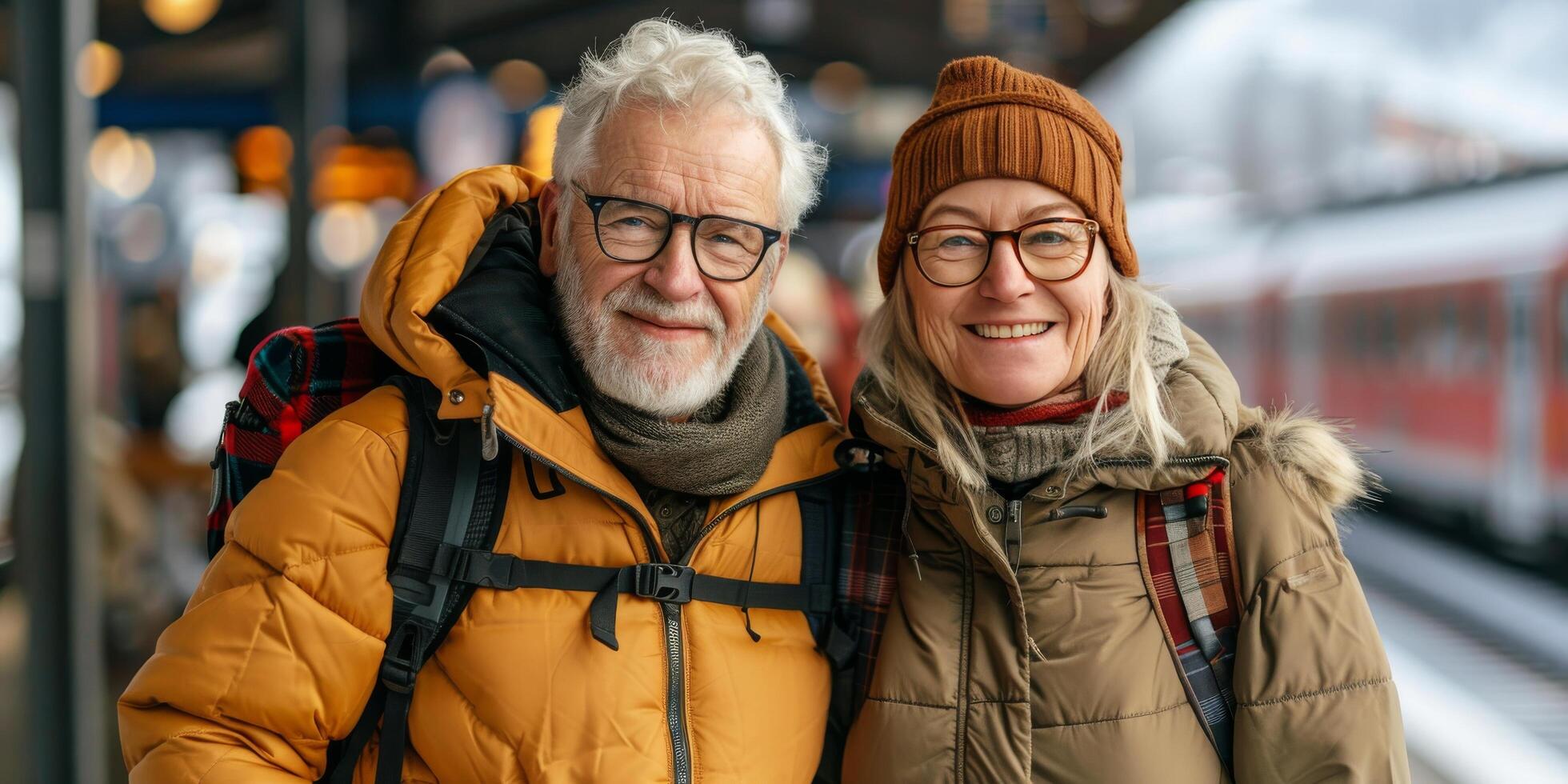 Man and Woman Standing by Train photo