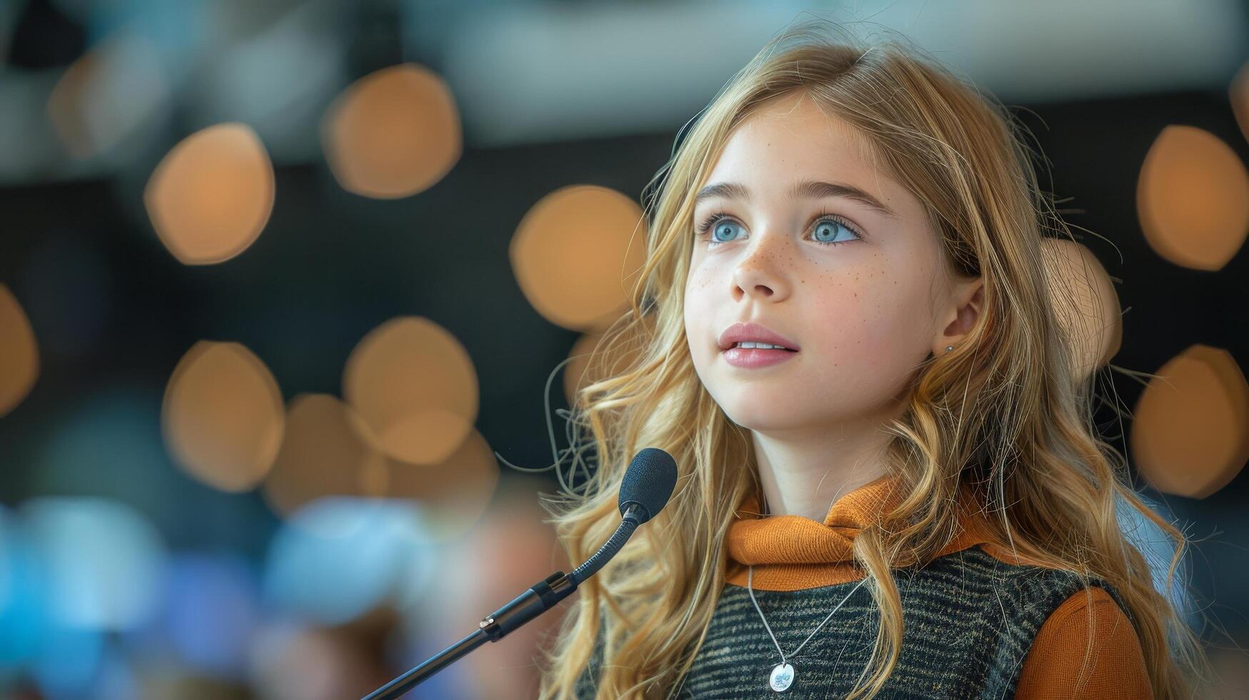 Young Girl Speaking at Podium photo
