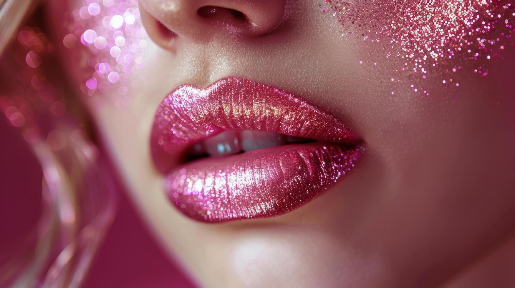 Close-Up of Womans Lips With Glitter photo