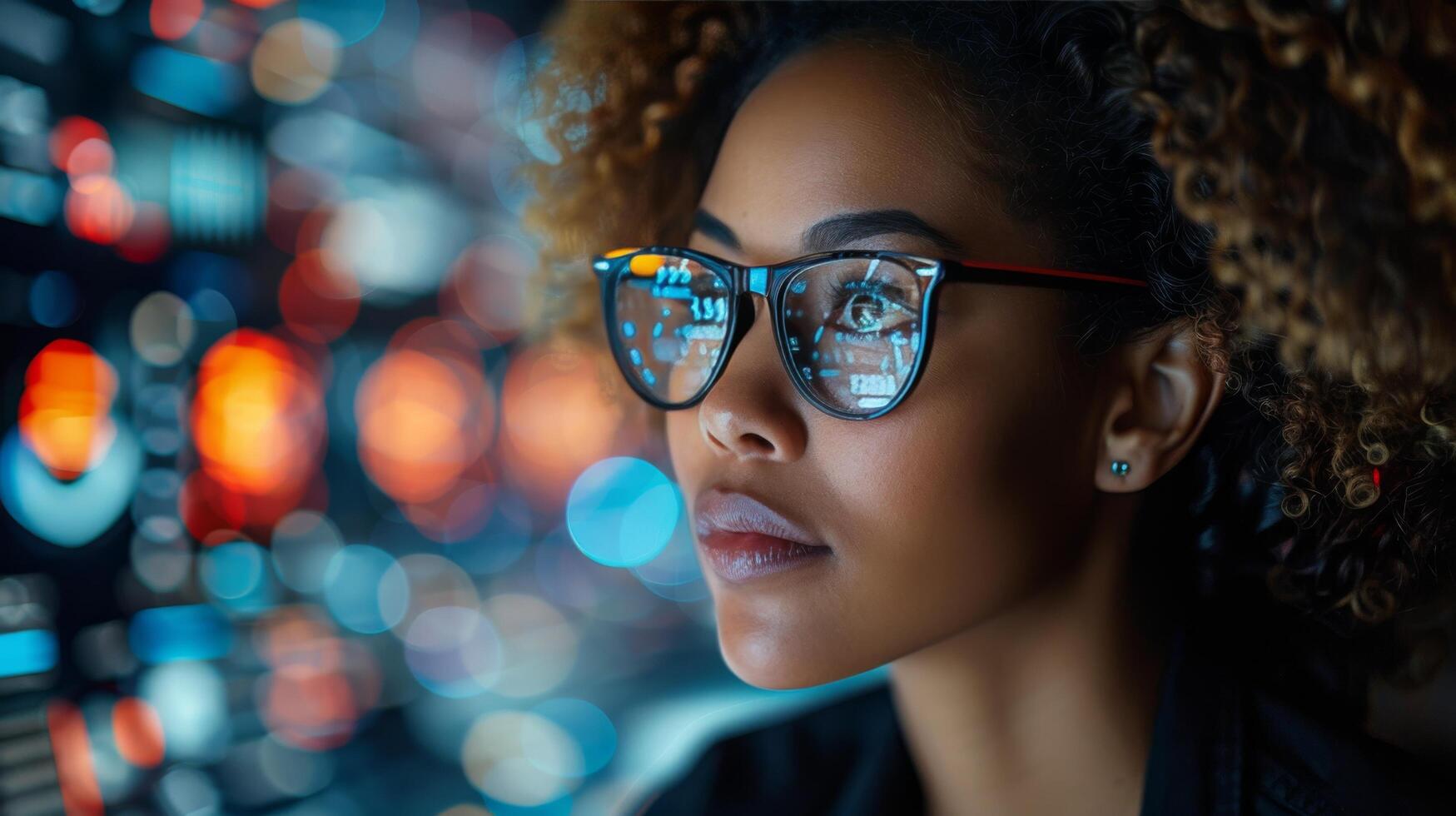 Woman Wearing Glasses Looking at Computer Screen photo