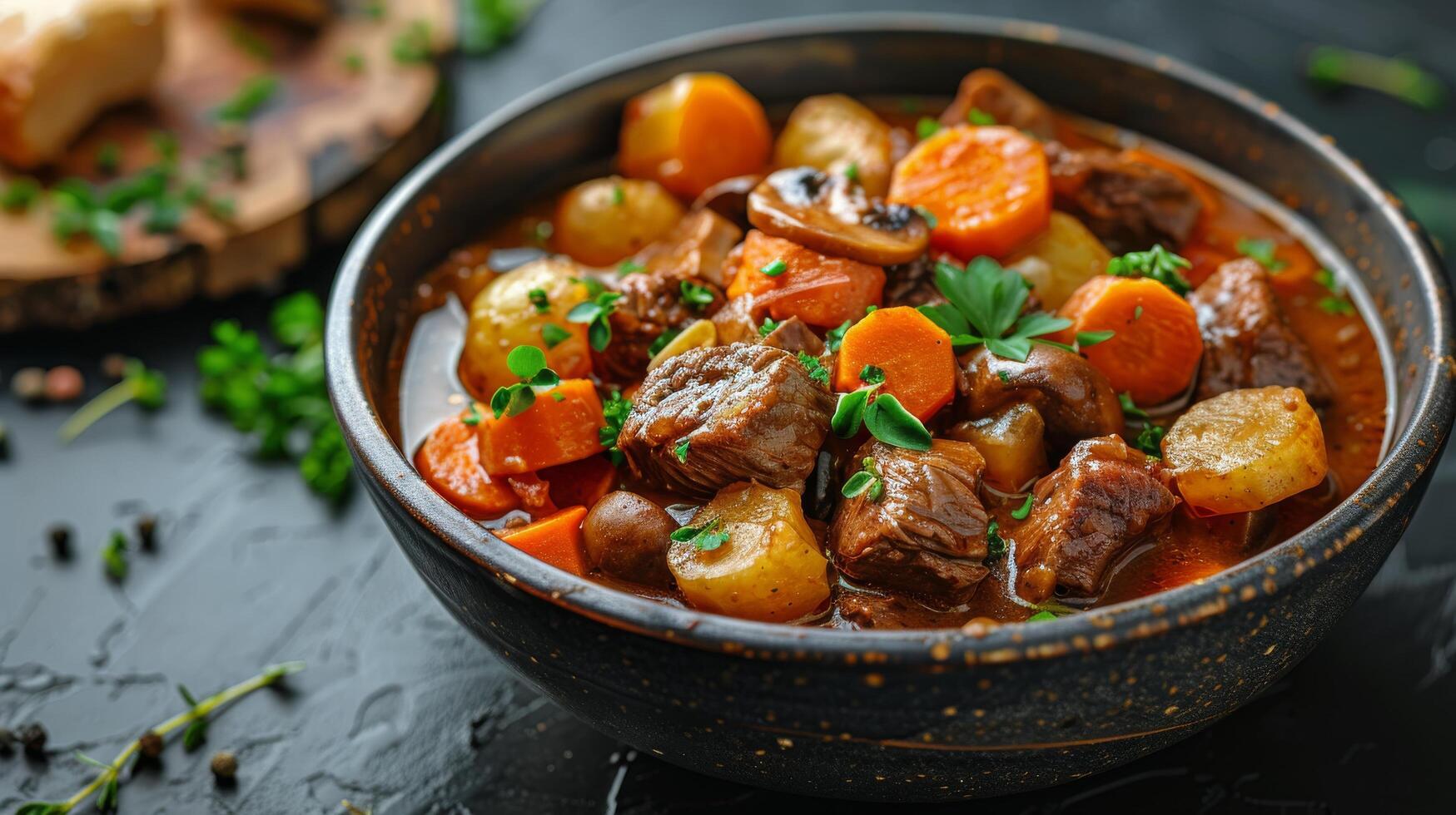 Wooden Bowl Filled With Meat and Vegetables photo