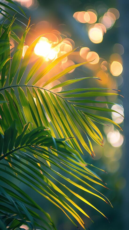 Sun Shining Through Palm Tree Leaves photo