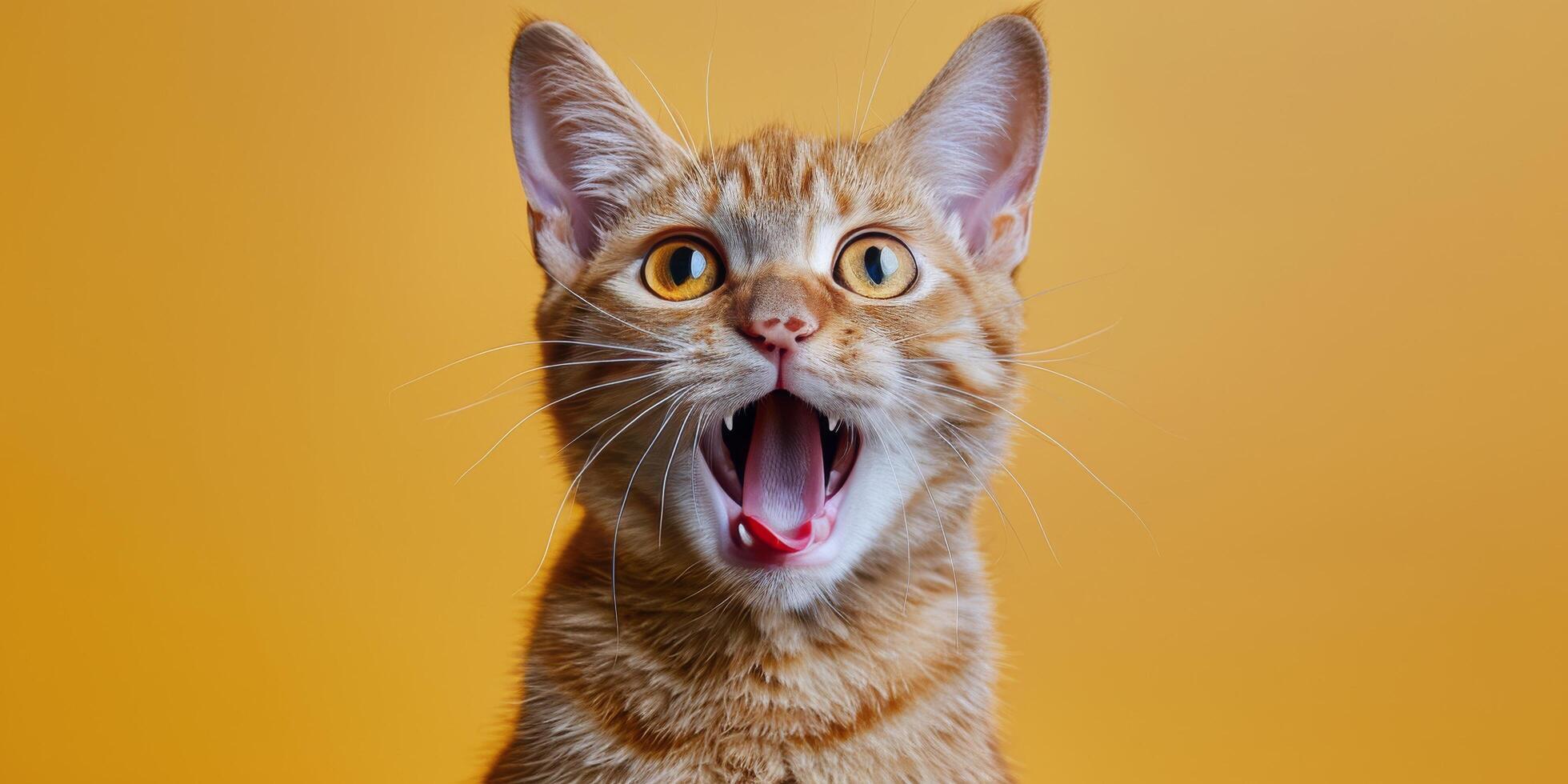 Startled Cat With Wide Eyes and Open Mouth photo