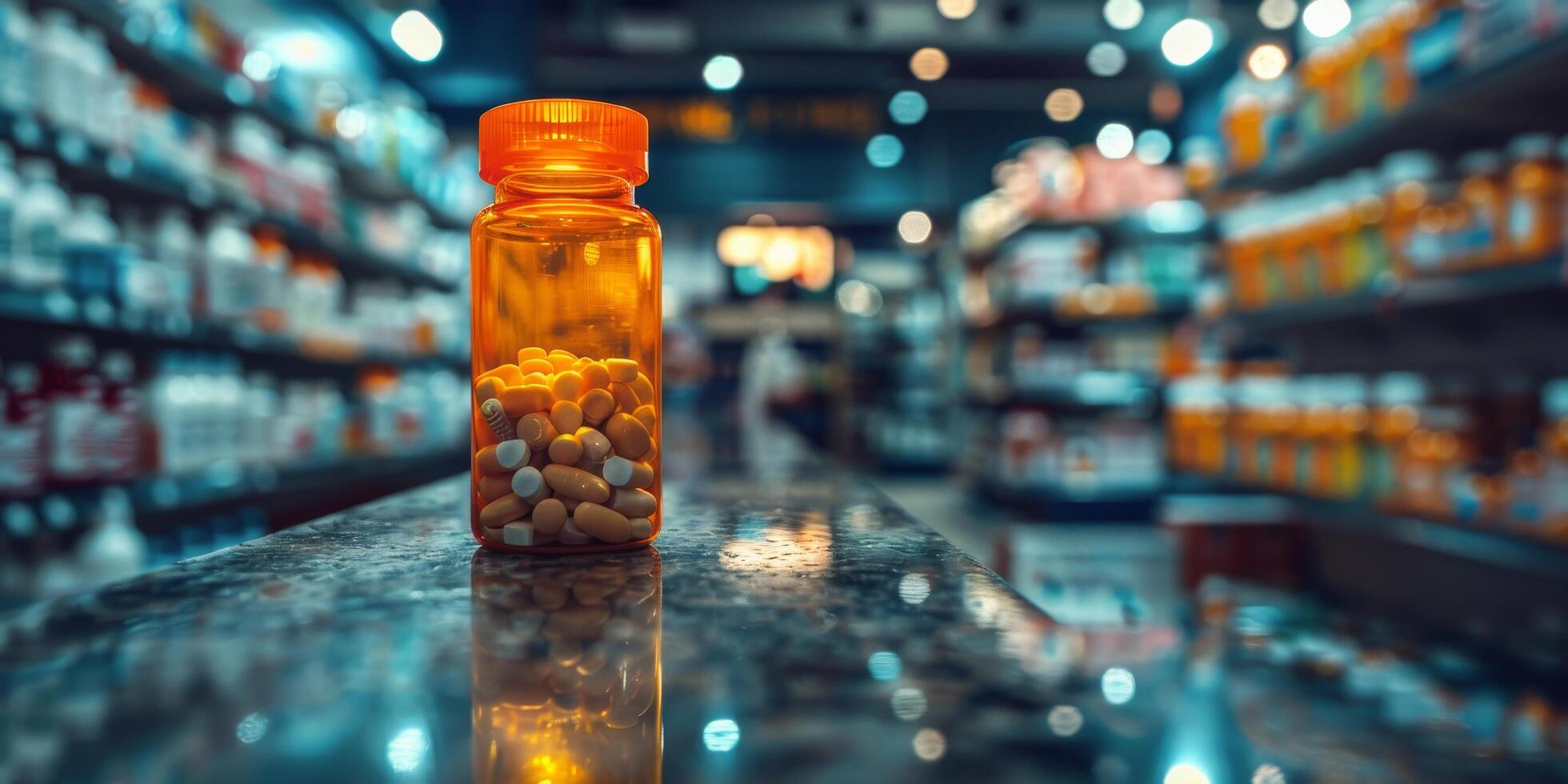 Bottle of Pills on Store Counter photo